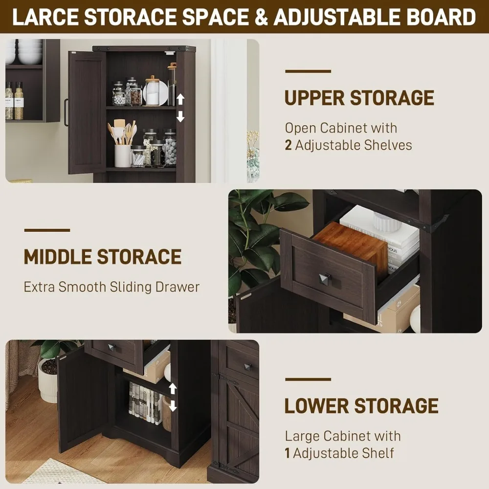 

66" Tall Farmhouse Bathroom Storage Cabinet with Barn Doors and Drawer, Narrow Storage Unit, Adjustable Shelves, Customized