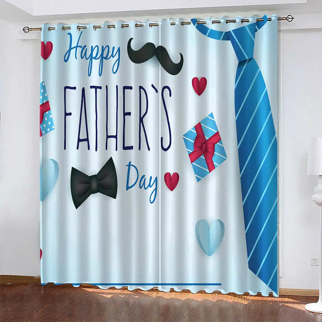 

Father's Day Printed Backdrop Curtains Woven Blackout Curtains Biparting Open Curtains for Living Room Holiday Home Decoration