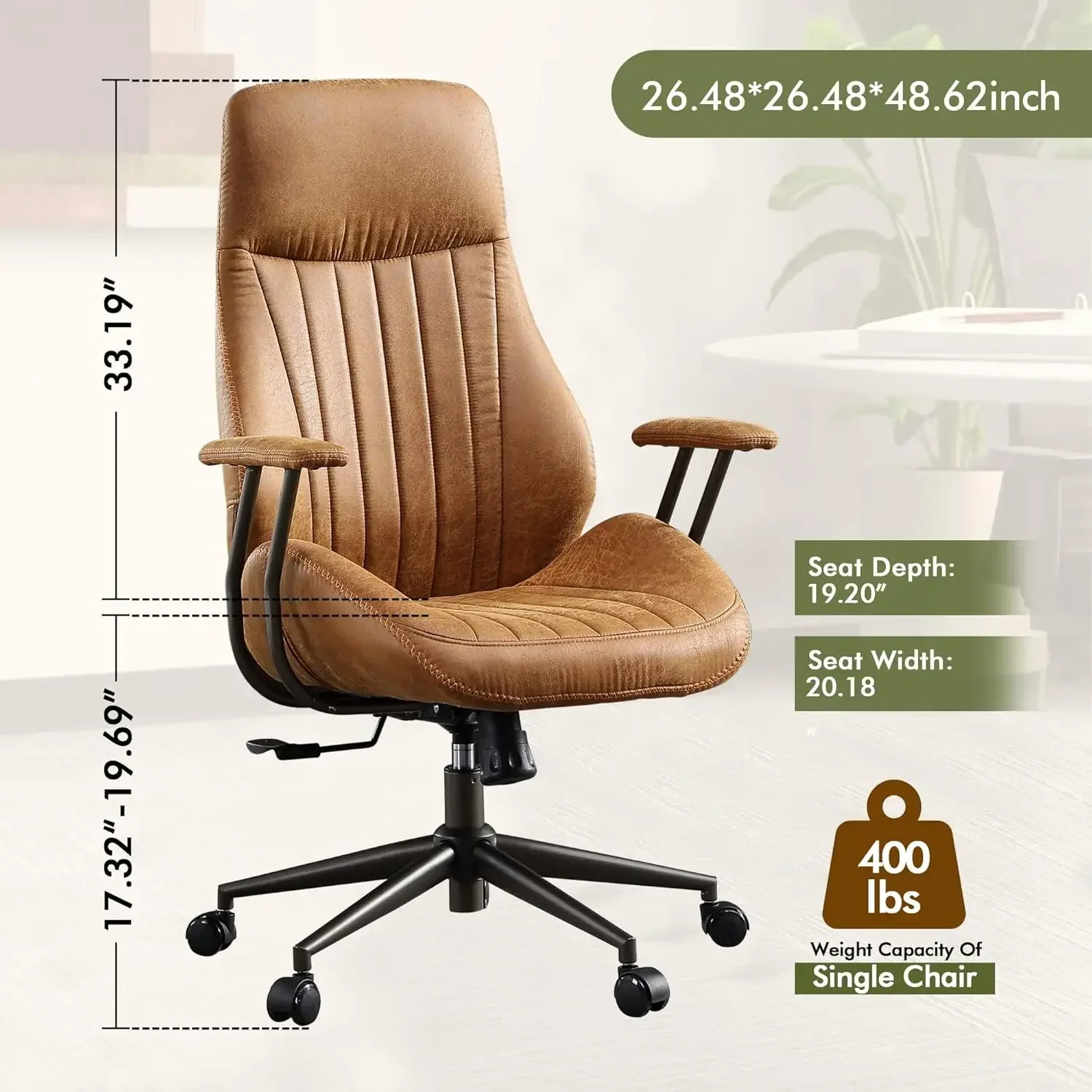 High Back Office Chair,Modern Swivel,Brown Suede Fabric Gaming Chair,Height Adjustable Home Office Desk Chair Lumbar Support