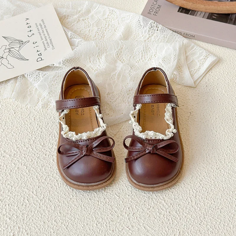Children Casual Shoes for Girls 2025 Spring Autumn New Fashion Korean Style Soft Sole Anti-slippery Versatile Lace Leather Shoes