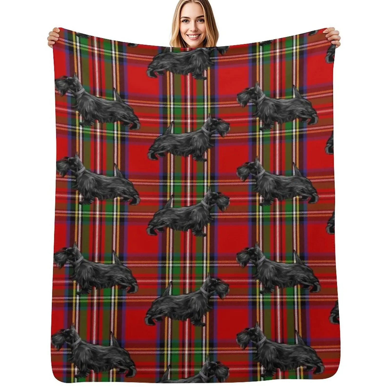 Scottie Dog on Red Scottish Tartan Throw Blanket Hair manga Custom Soft Big for sofa Beach Blankets