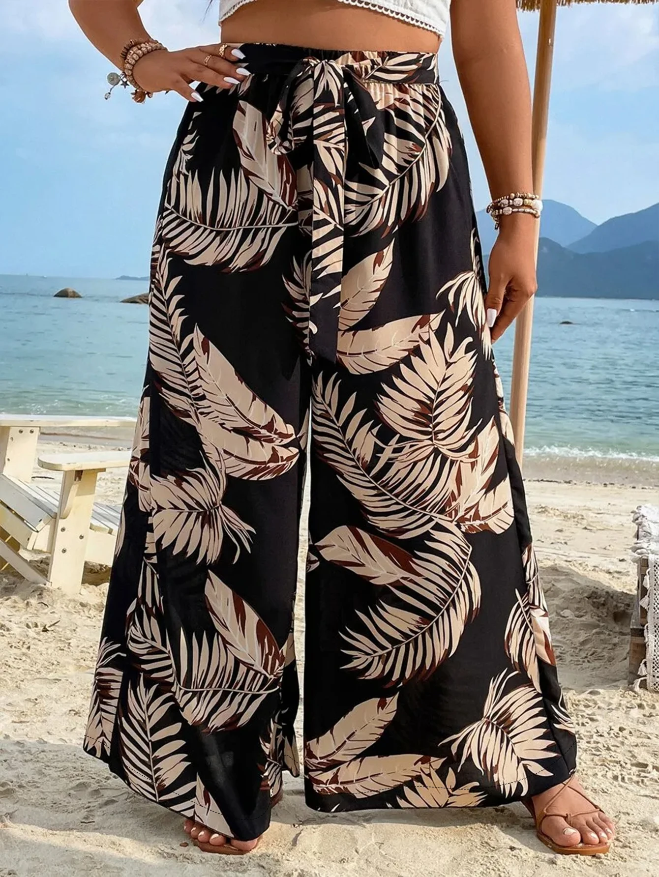 Große Damenhose in Übergröße, lässige Hose mit weitem Bein, hohe Taille, gerades Bein