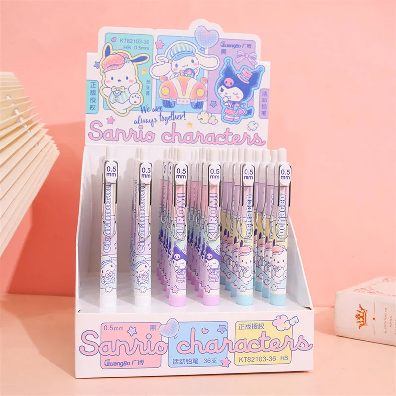 36 pcs/lot Sanrio Kuromi Cinnamoroll Pochacco Mechanical Pencil Cute 0.5MM Drawing Writing Automatic Pen School Office Supplies