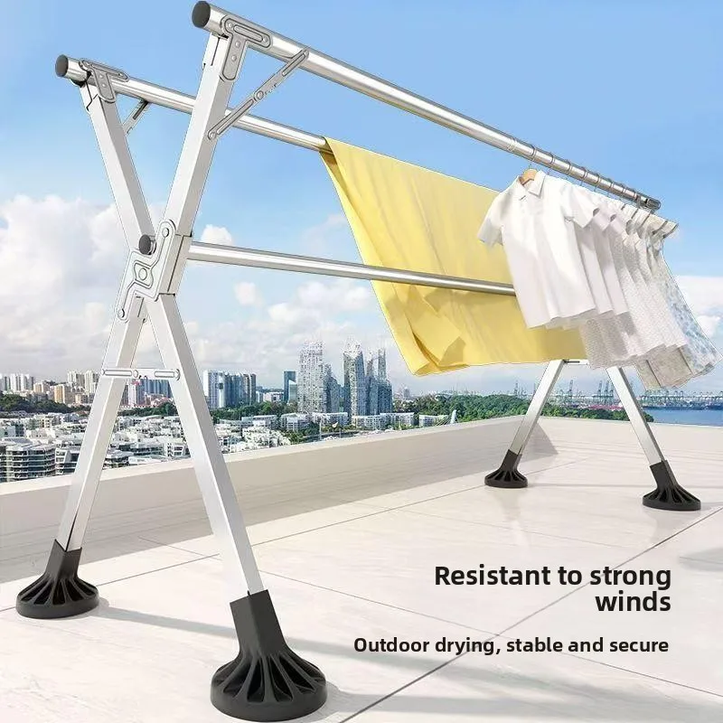 Adjustable Clothes Drying Rack Indoor Outdoor Bedroom Quilt Drying Rod Stand Balcony Free Standing Expandable Clothes 