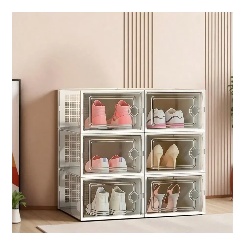 

Прозрачная коробка для обуви с крышкой, складная, штабелируемая, пластиковая, водонепроницаемая, экономит место, подходит для всех типов обуви.