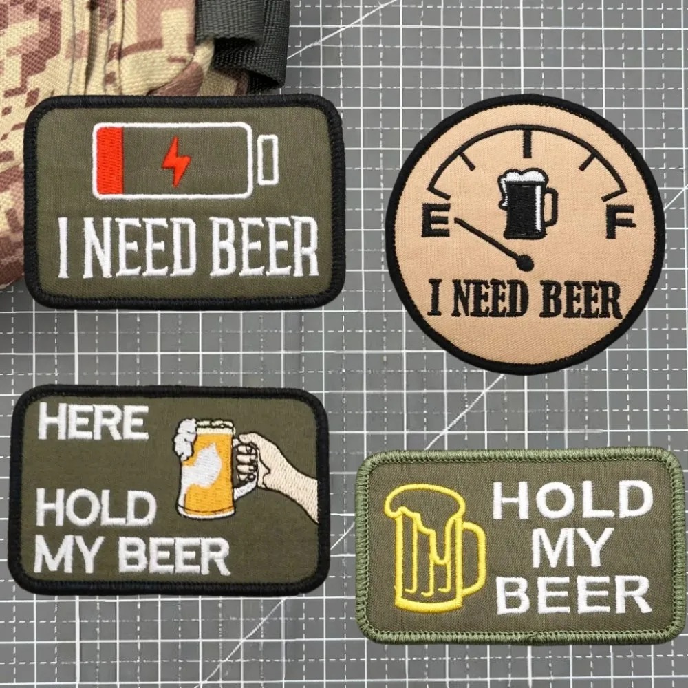 Embroidery Patch I Need Beer Raise Your Glass The Battery Is Low Morale Badge Magic Stickers Backpack Hats Patches for Clothing