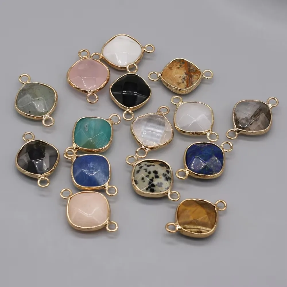 3pc Natural Stone Connectors Rhombus Shape Faceted Reiki Crystal Agate Stone for Jewelry Making Supplies DIY Necklace Bracelet