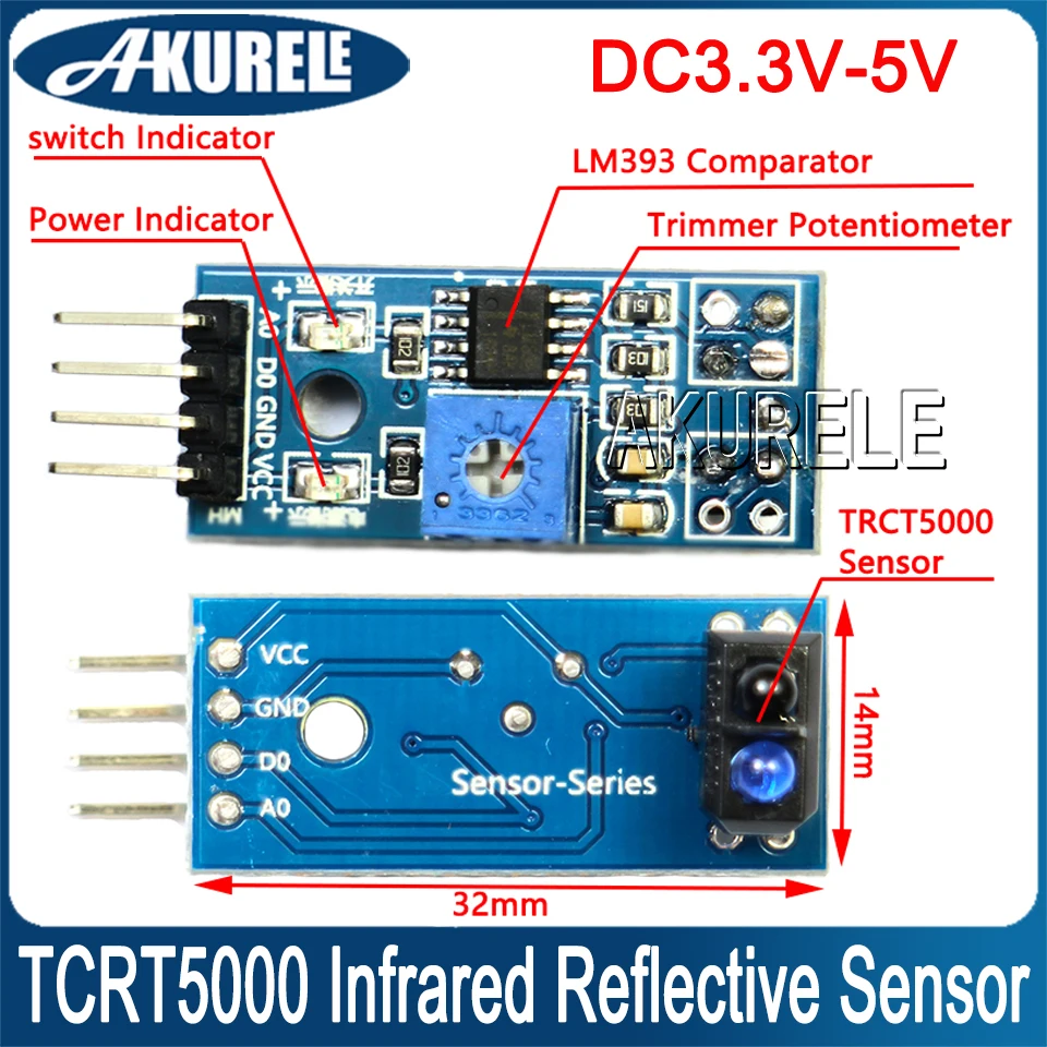 TCRT5000 Sensor Refletivo Infravermelho, Módulo Interruptor IR, Linha de Barreira Fotoelétrica Rastreamento, Módulo para Arduino Smart Car, DC3.3V-5V