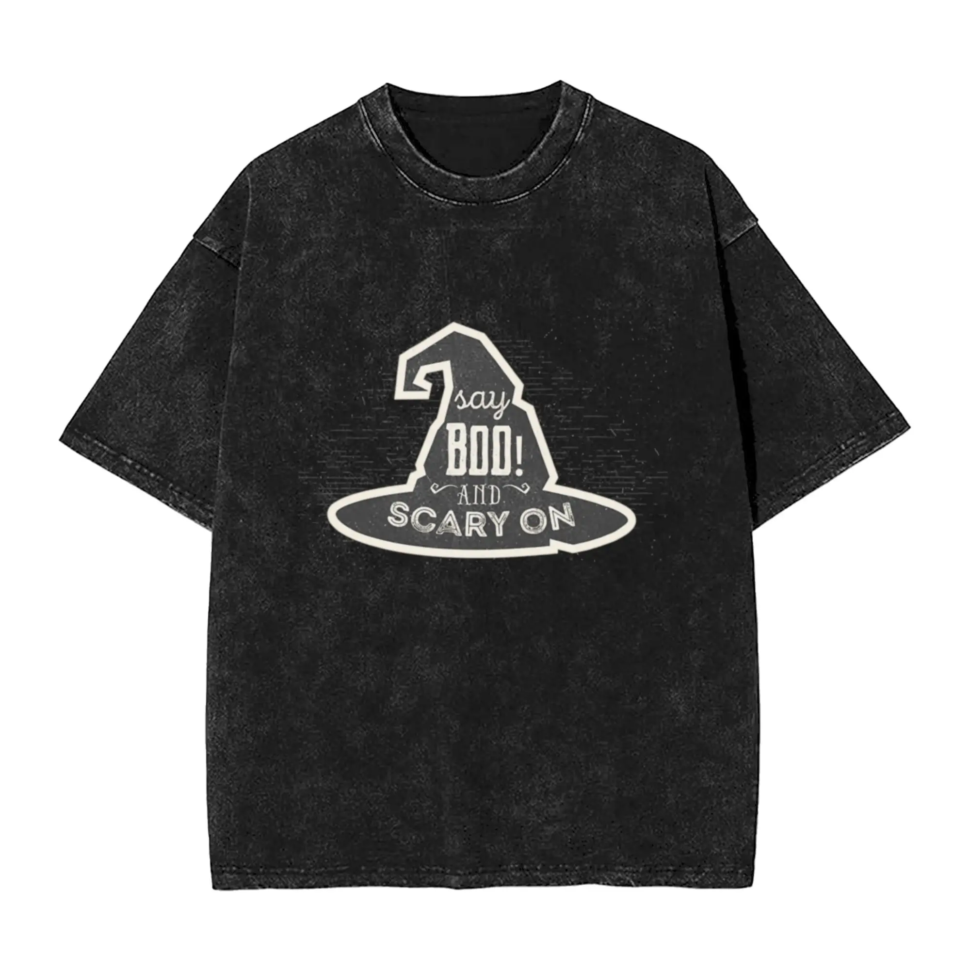 Say Boo And Scary on  Classic Trendy A Vintage Oversized Cotton Unisex T-Shirts