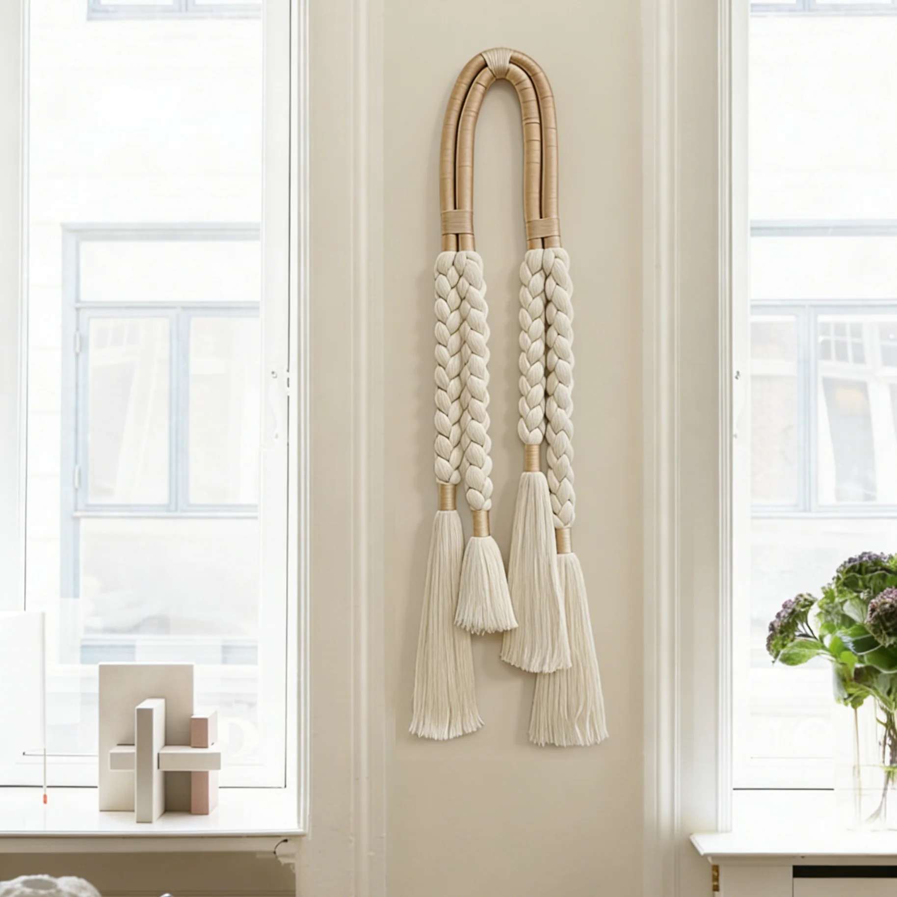 

Minimalist Handmade Braided Tassel Wall Decor Off-White Soft Furnishing Hanging Bedroom Entrance Showroom Decoration