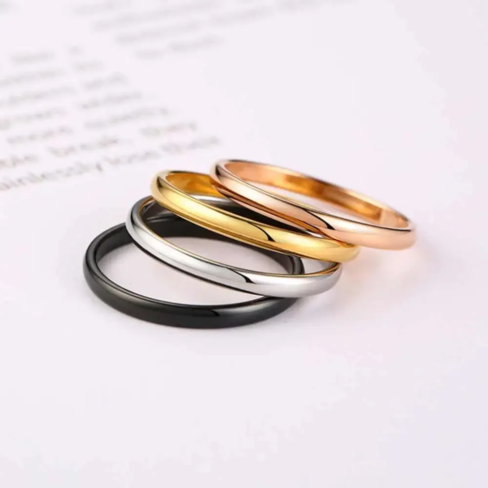 JHSL 2mm Small Mini Girl Women Rings Black Rose Gold Color Stainless Steel Simple Fashion Jewelry size 3 4 5 6 7 8 9 10
