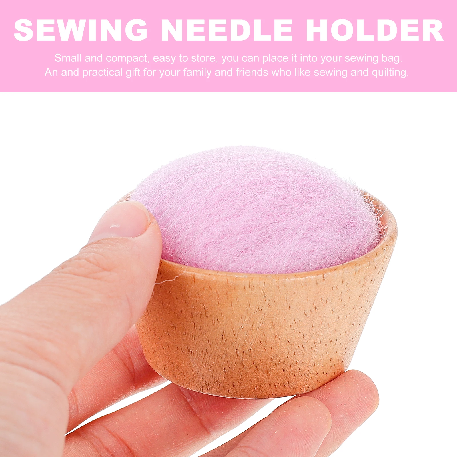 

Wool Ball Pincushion Wooden Base Sewing Needle Holder Portable Storage Tools Half Round Design Compact Size Easy Store Gifts