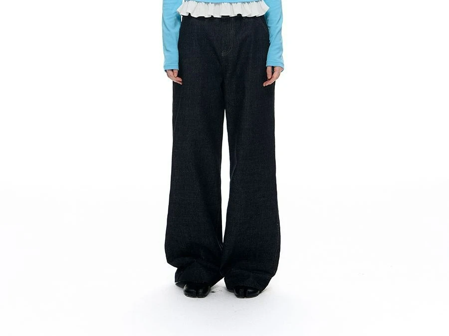 

Свободные прямые джинсы в горошек, повседневные брюки с фланцевым дизайном, темпераментные брюки, широкие брюки