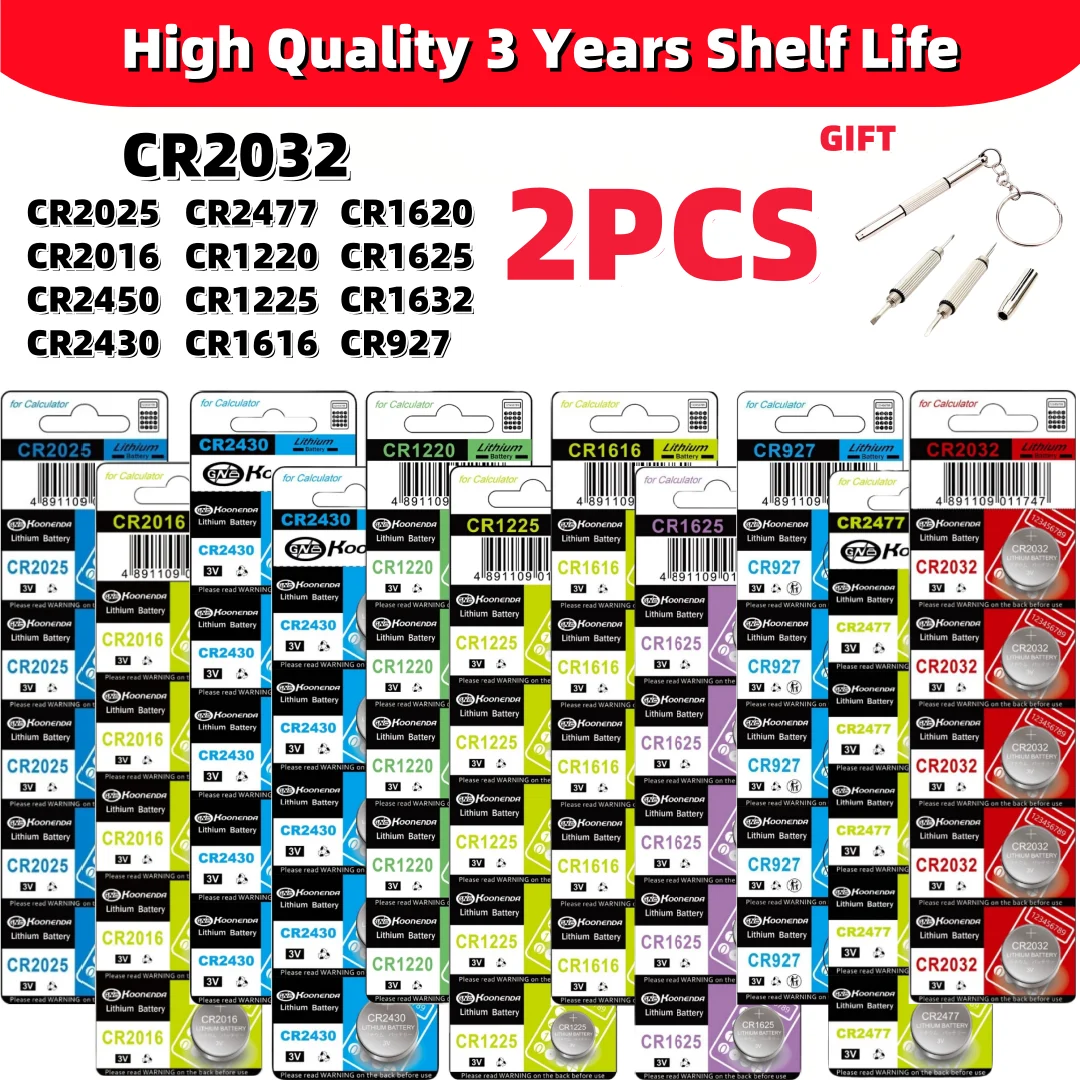 

2Pcs cr2032 Battery pilas cr2032 LR44 CR2025 CR2016 batteria CR1632 CR1220 CR1616 CR1620 CR1625 CR2450 CR2430 LR41 LR1130 LR43