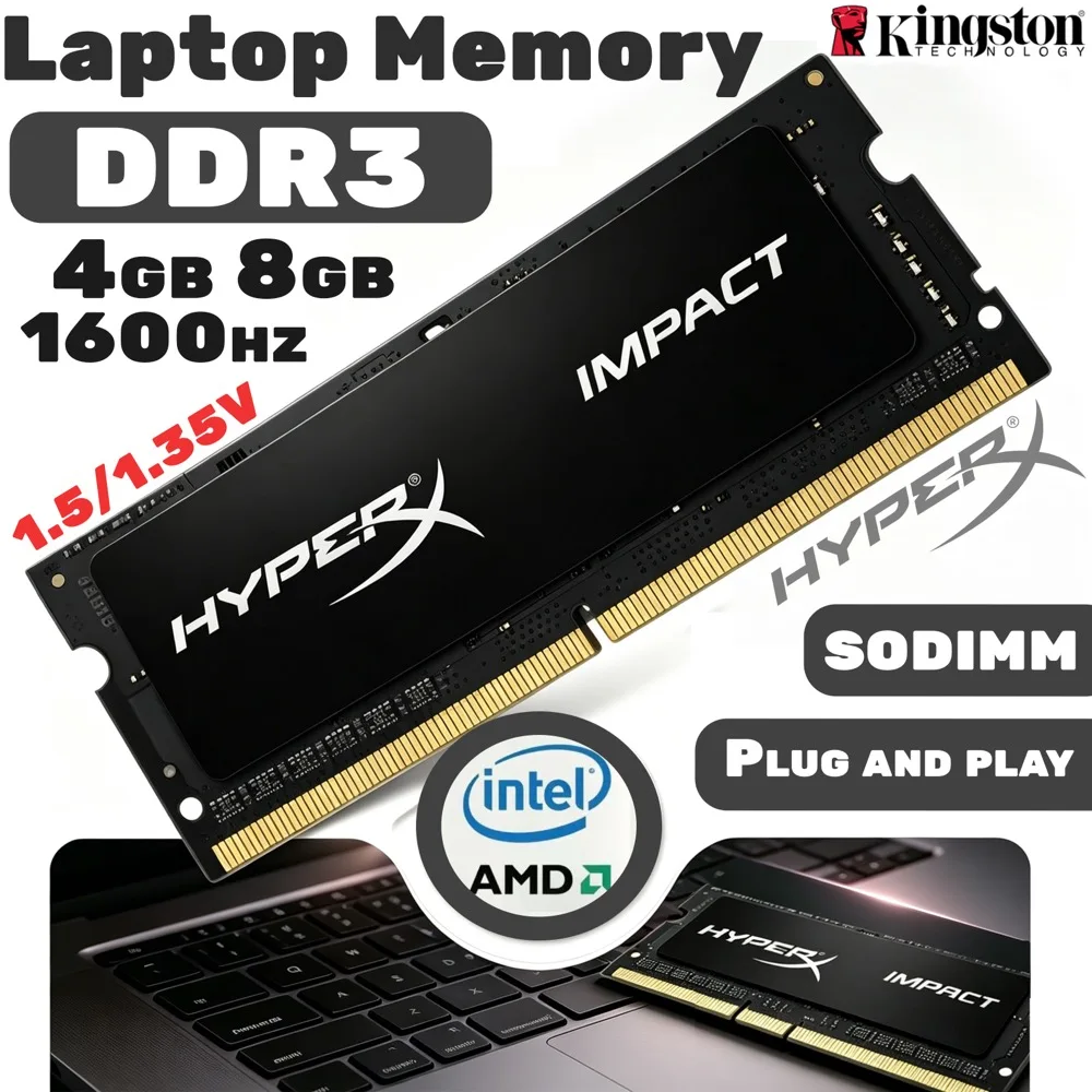 Kingston HyperX Impact - Memoria RAM DDR3L de 1,35 V para Portátil, 8 GB, 4 GB, 1333 Mhz, 1600 Mhz, SODIMM, PC3-12800, PC3-14900, Memoria RAM DDR3 de Doble Canal para Portátil