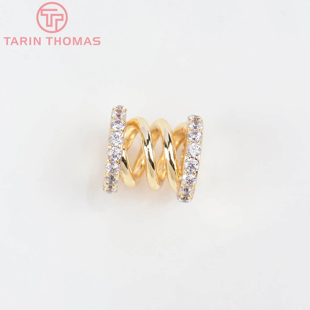 (5682)2PCS 8.7x9MM 24K Gold Color Brass with Zircon Spring Shape Spacer Beads Bracelet Beads High Quality Jewelry Accessories
