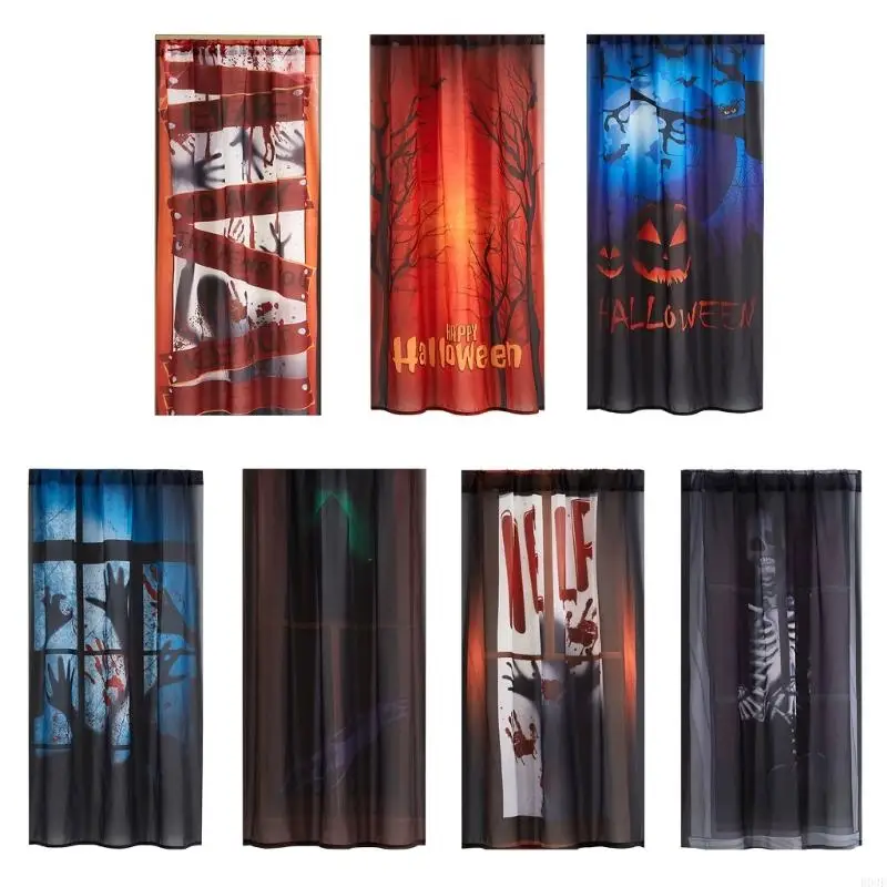 Frightening Fabric Door Hanging With Unique Hand Art Halloween Door Curtain For Themed Parties And Social incidents B03E