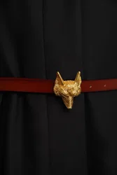 Women Fox Head Alloy Buckled Free Collocation Genuine Leather Belt