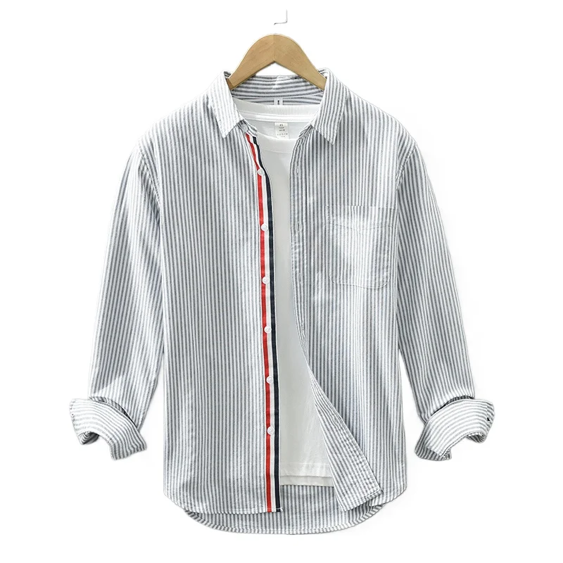 

Мужская модная тонкая подростковая дышащая полосатая хлопковая удобная трендовая уличная повседневная хлопковая рубашка в британском стиле с длинными рукавами