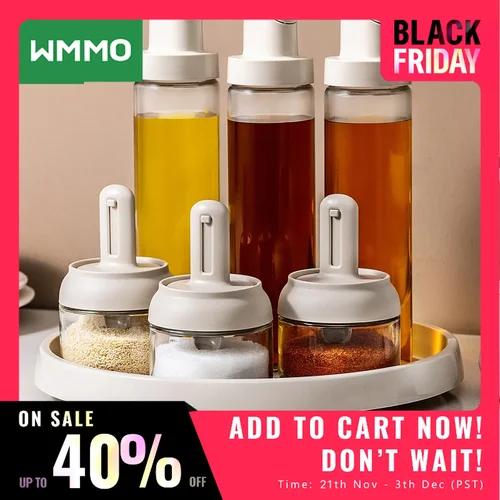 WMMO 뚜껑이 달린 향신료 항아리 텔레스코픽 스푼 세트, 플라스틱 허브 조미료 통, 소금 보관 용기, 도장 상자 후추 주방 도구 