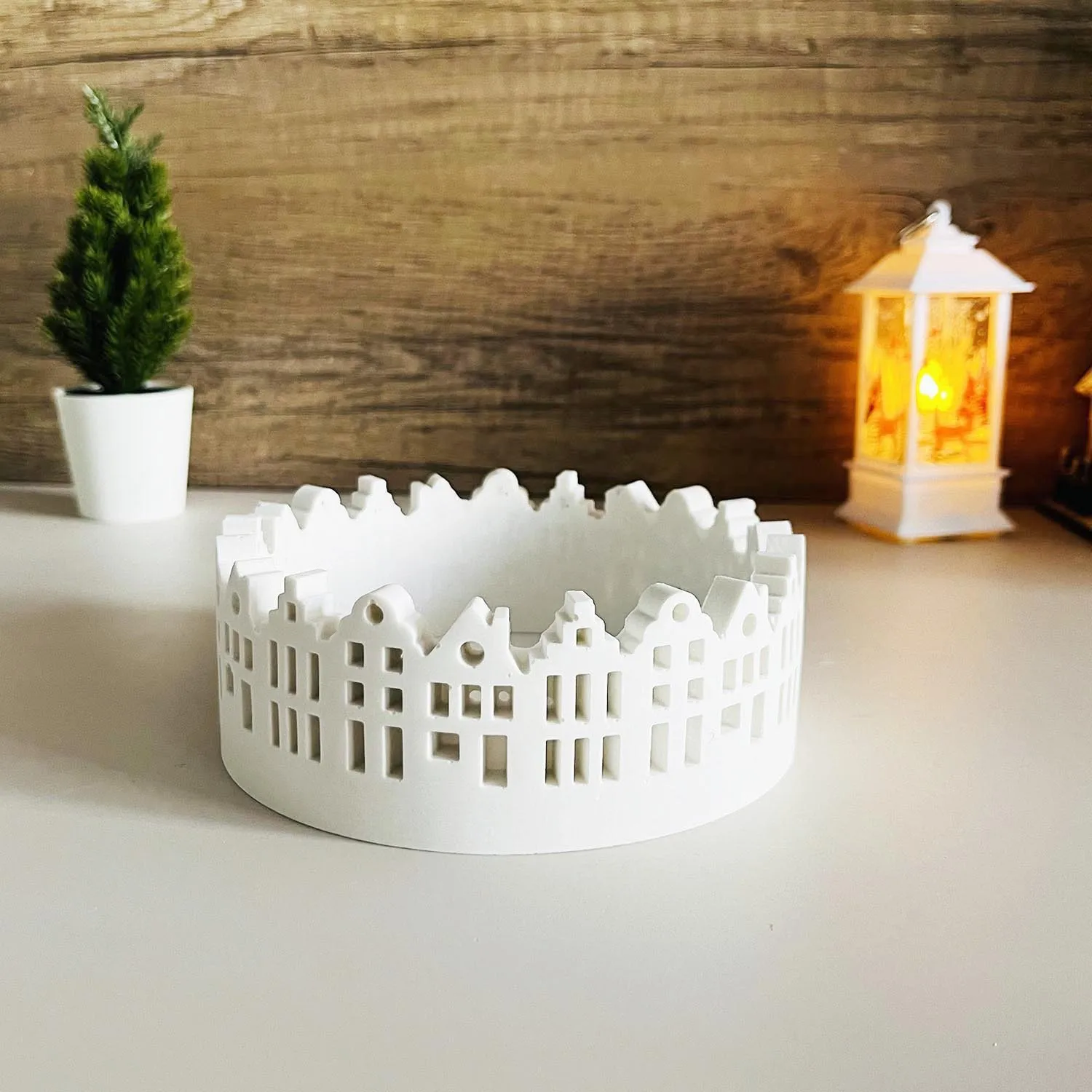 Round House Building Candle Holder Silicone Mold DIY Storage box Cement Gypsum Resin Pouring Ornaments Molds Christmas gift