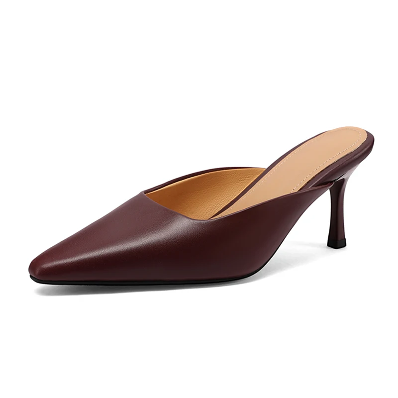 SmallHut 2026 – Nouveauté Été – Mules en Cuir Véritable pour Femme – Sexy, Noires, Abricot, Bordeaux