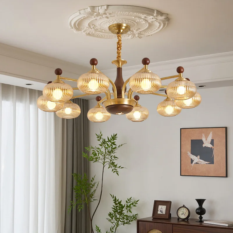 All-copper chandelier, living room light, antique retro and warm whole house chandelier, bedroom light, advanced atmosphere chan