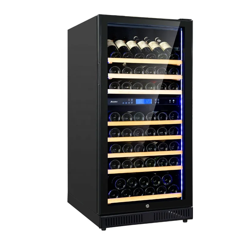 80 Bottle Preserve Wine Cooler 2 Temperature Zones Red Wooden Grain Wine Chiller Compressor Cooling System for Home Bar