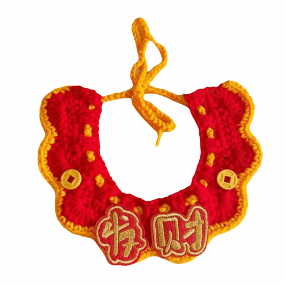 Cartoon Chinese Style Pet Scarf Handmade Red Puppy Collar Adjustable Decorative Collar New Year Dog Costume Spring Festival