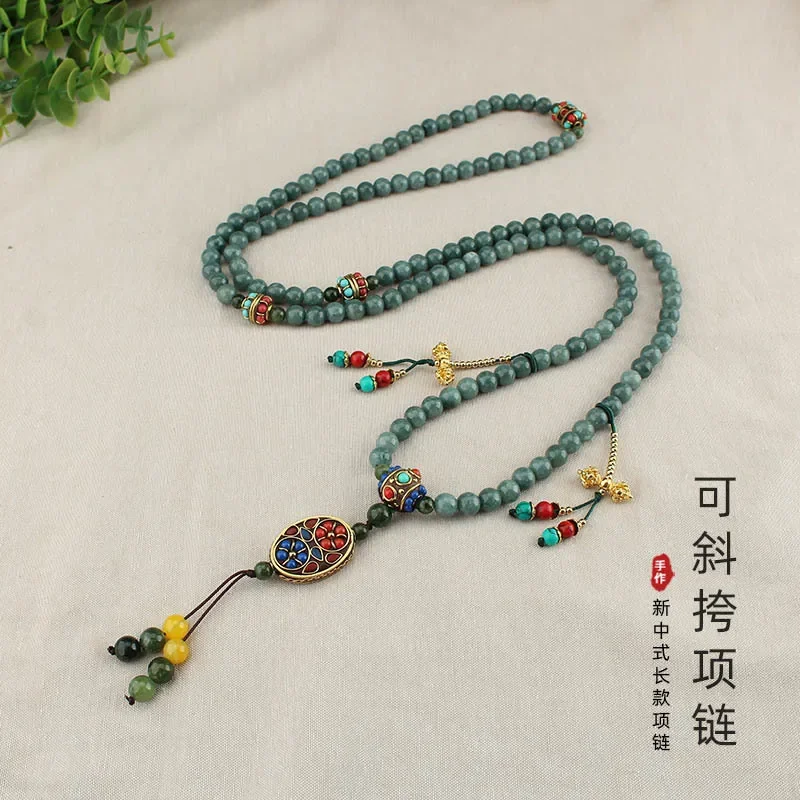 

New Chinese Tibetan Nepal Tassel Multi-Layer Beaded Long Version National Style Crossbody Necklace Vintage Accessories Autumn an