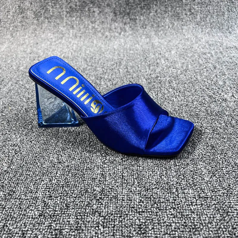 2023 European and American New Transparent Heel High Heels Irregular Heels Women's Summer High Heel Slippers