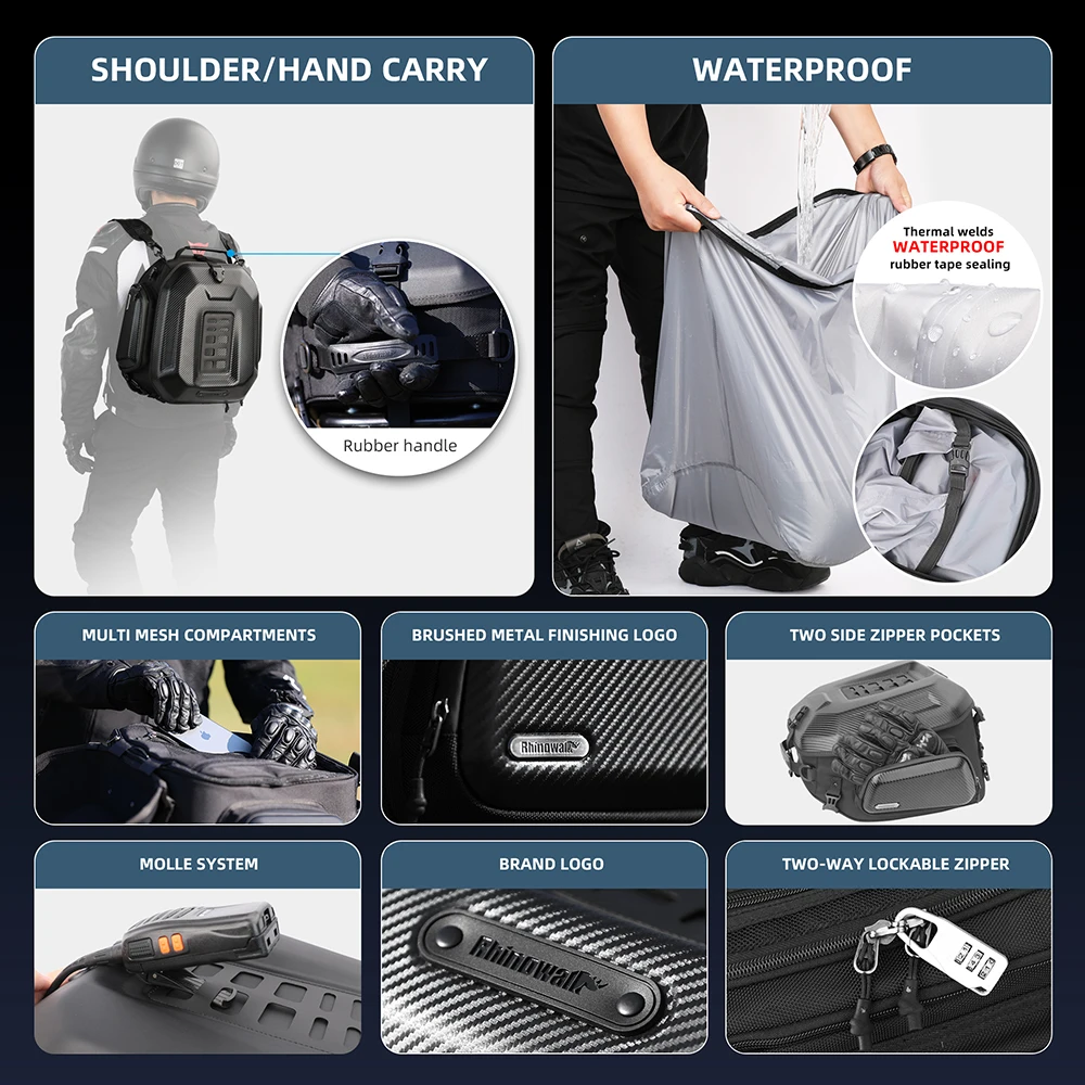 Rhinowalk-waterproof Motorcycle Bag, Motorcycle Top Box, Universal For BMW, Luggage Panniers, Rear Top Cases, Three Styles - Image 3