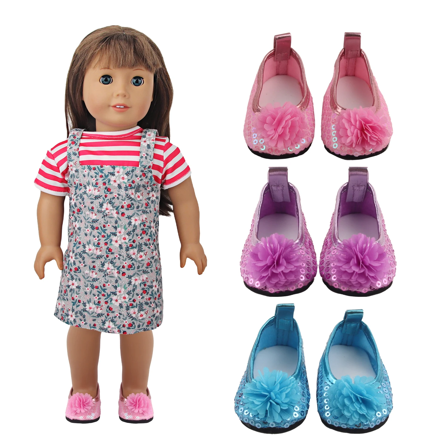 Nieuwe Ontwerp Mode 7 cm Bloem Pop Schoenen Voor Amerikaanse 18 Inch Meisje Poppen Pailletten Schoenen Voor 43 cm Baby Pasgeboren/1/3 BJD, Og Poppen Speelgoed