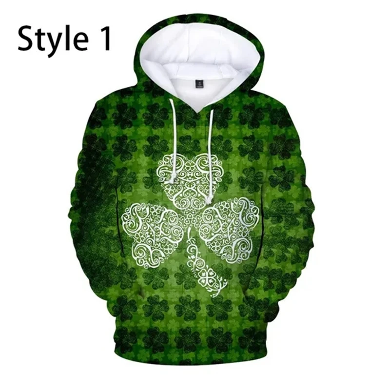 Autumn And Winter Popular St.Patrick's Day Printed Four-leaf Clover Hooded Hoodies For Women Men Coat Fashion 3D Print Clothing