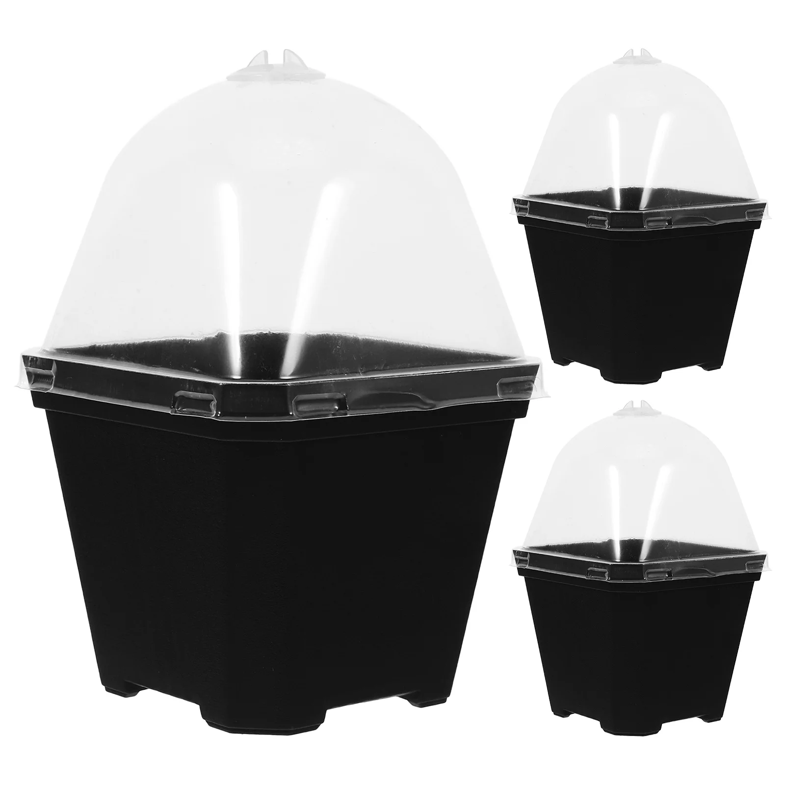 

3 set Multi-Function Nursery Pots With Humidity Domes Clear Lid Plastic Plant Starter Containers For Indoor Balcony Garden