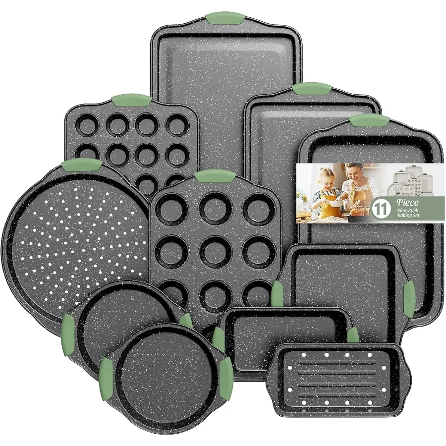 

Набор форм для выпечки с антипригарным покрытием, 11 предметов, штабелируемые и безопасные кухонные формы для выпечки в духовке с силиконовыми ручками, в комплект входит противень для печенья, форма для торта M