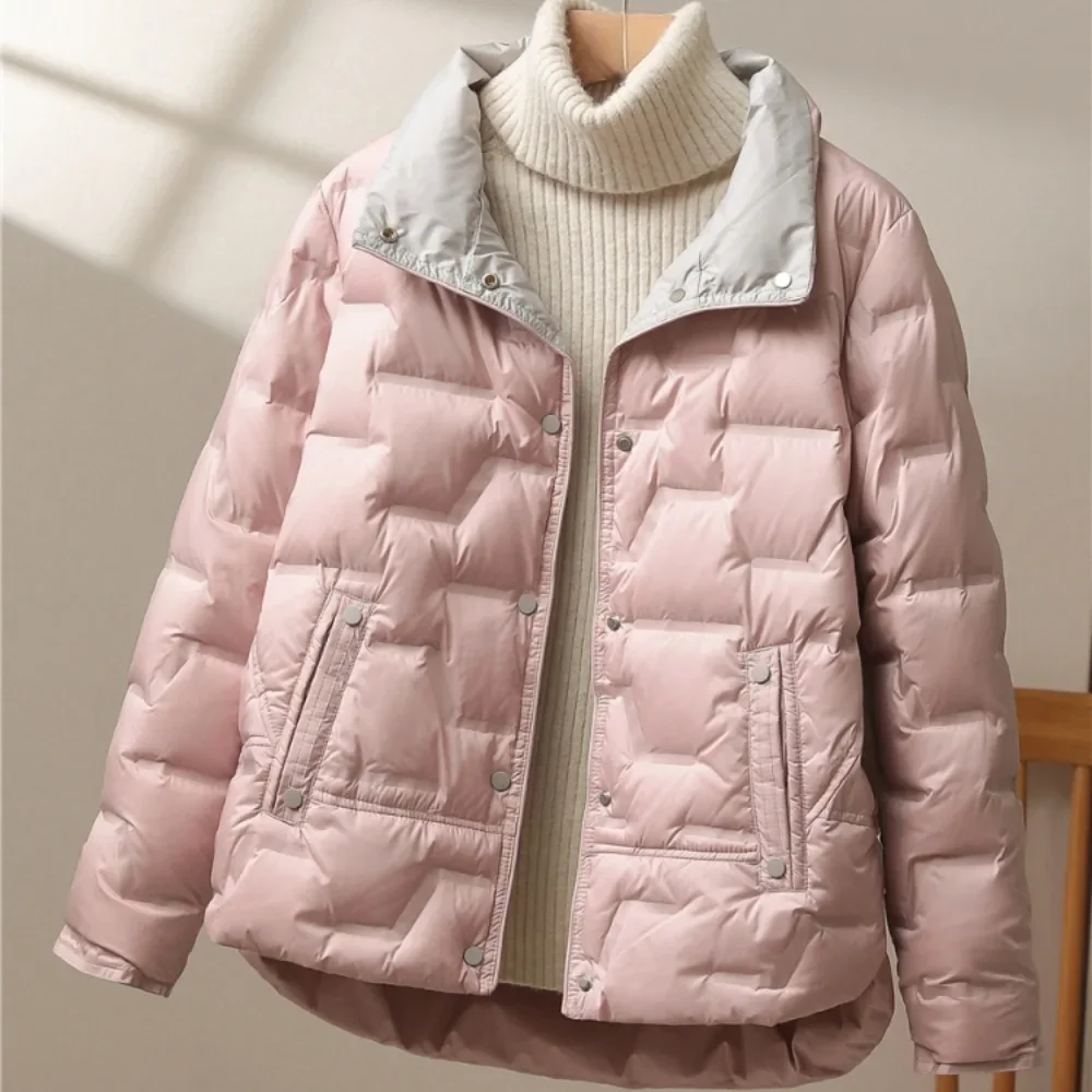 2024 New Autumn Winter White Duck Down Coat Women Casual Lapel Single Breasted Jacket Fashion Light Puffer Parka Thick Outwear