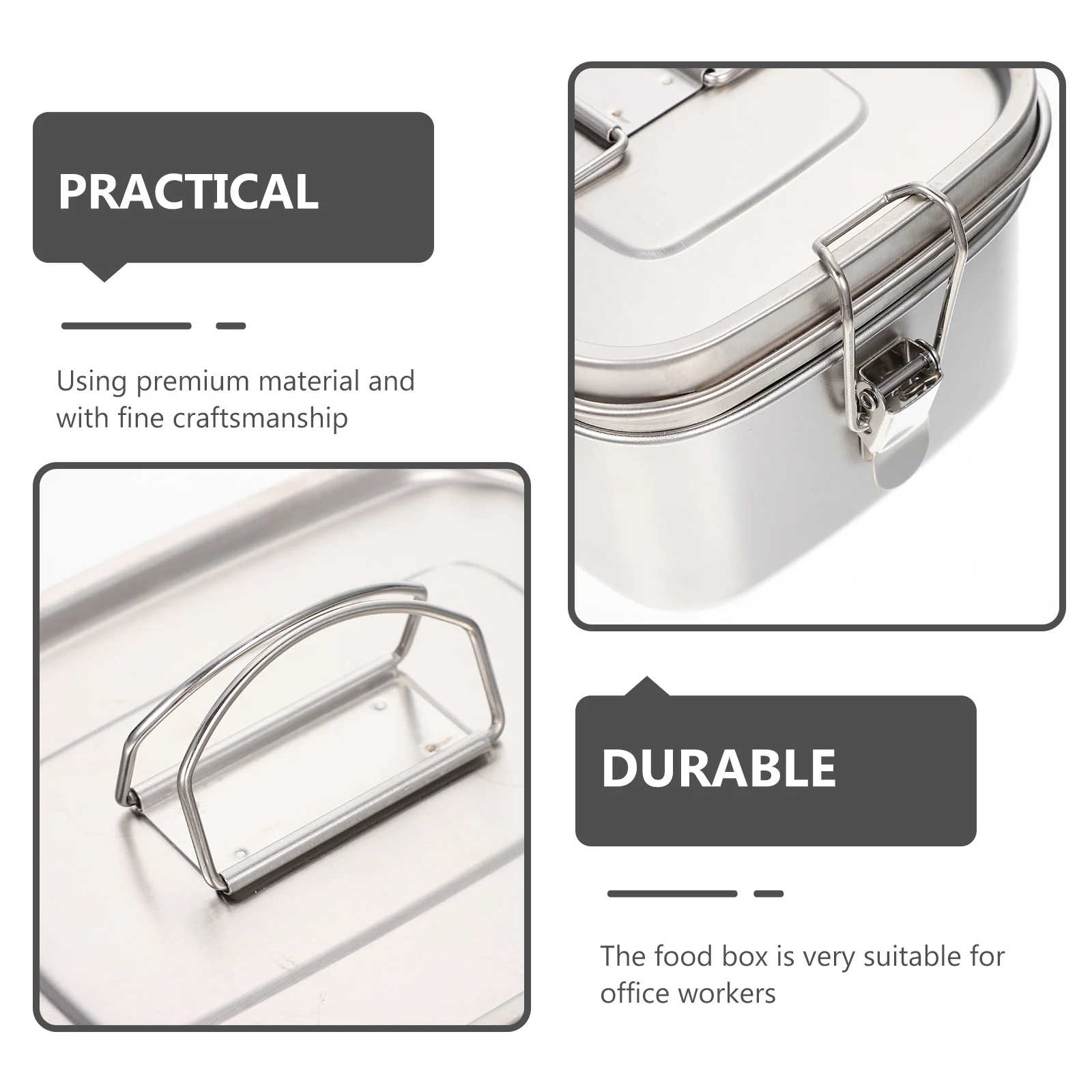 

304 Stainless Steel Lunch Portable Food Sealing Rectangle Storage Holder Cooked Rice Container Outdoor Lunch Box