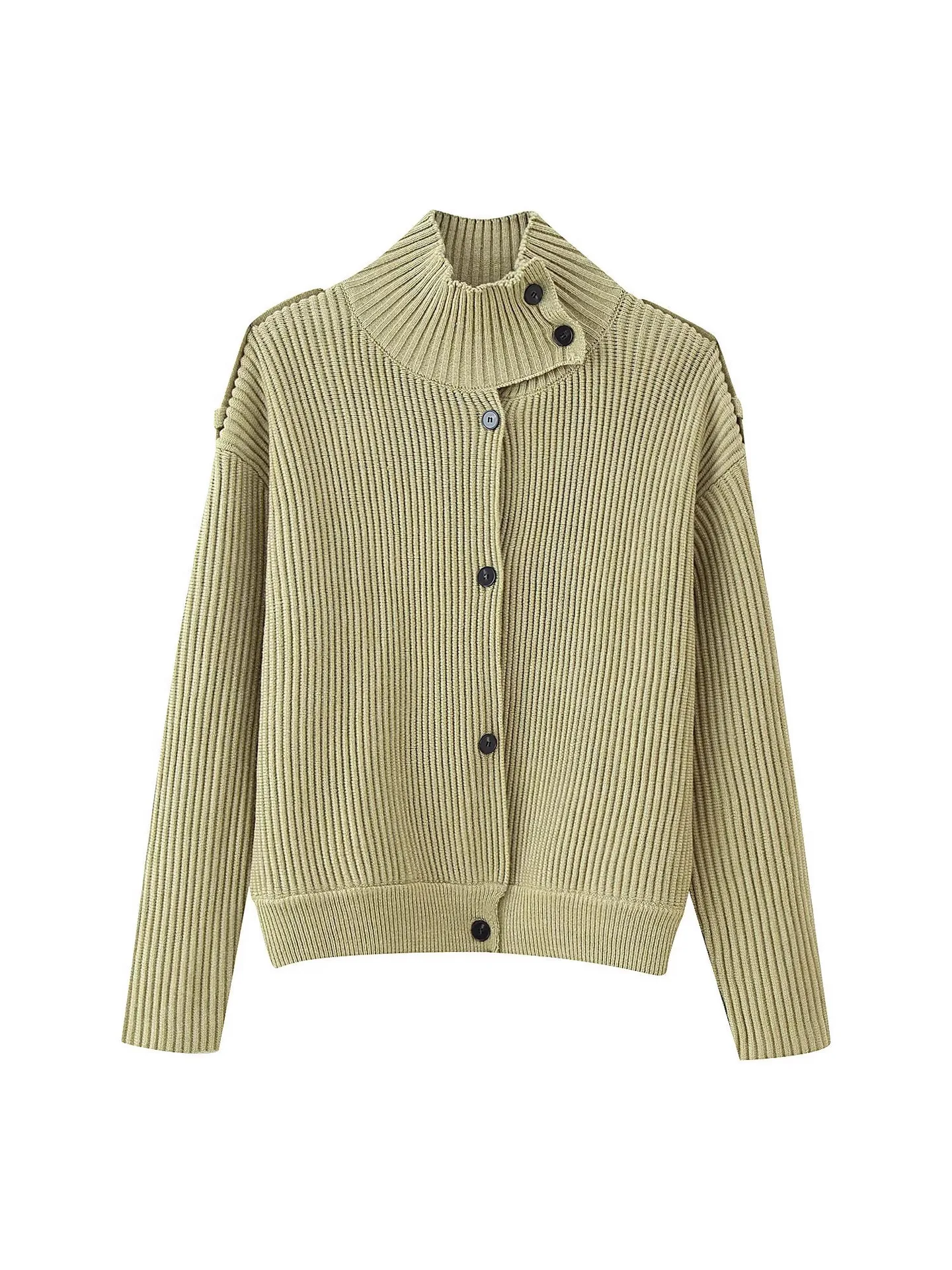 

Knitted Women's Cardigan Stand Collar Full Sleeve SingleBreasted Solif Female Cardigans Autumn Fashion Chic Lady Outwears