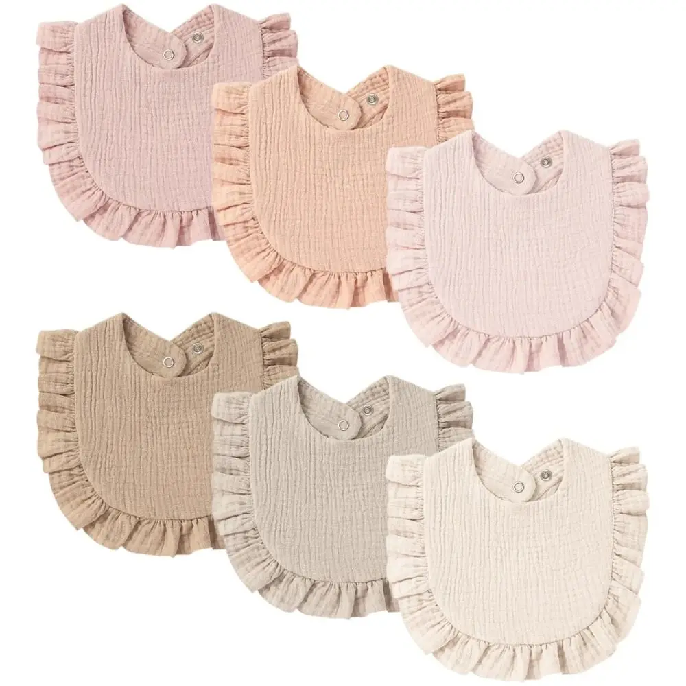 

High Quality Soft Muslin Baby Bibs Absorbent Solid Colored Gauze Toddler Bib Flounce Bandana Drool Bibs Boys Girls