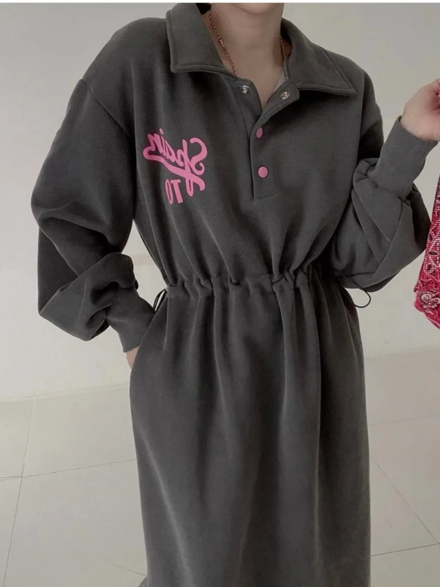 Vestido de Mole com Efeito Emaecedor, Gola , Estampa, Cintura com Cordão, Estilo Vintage E, Moda Outono Inverno