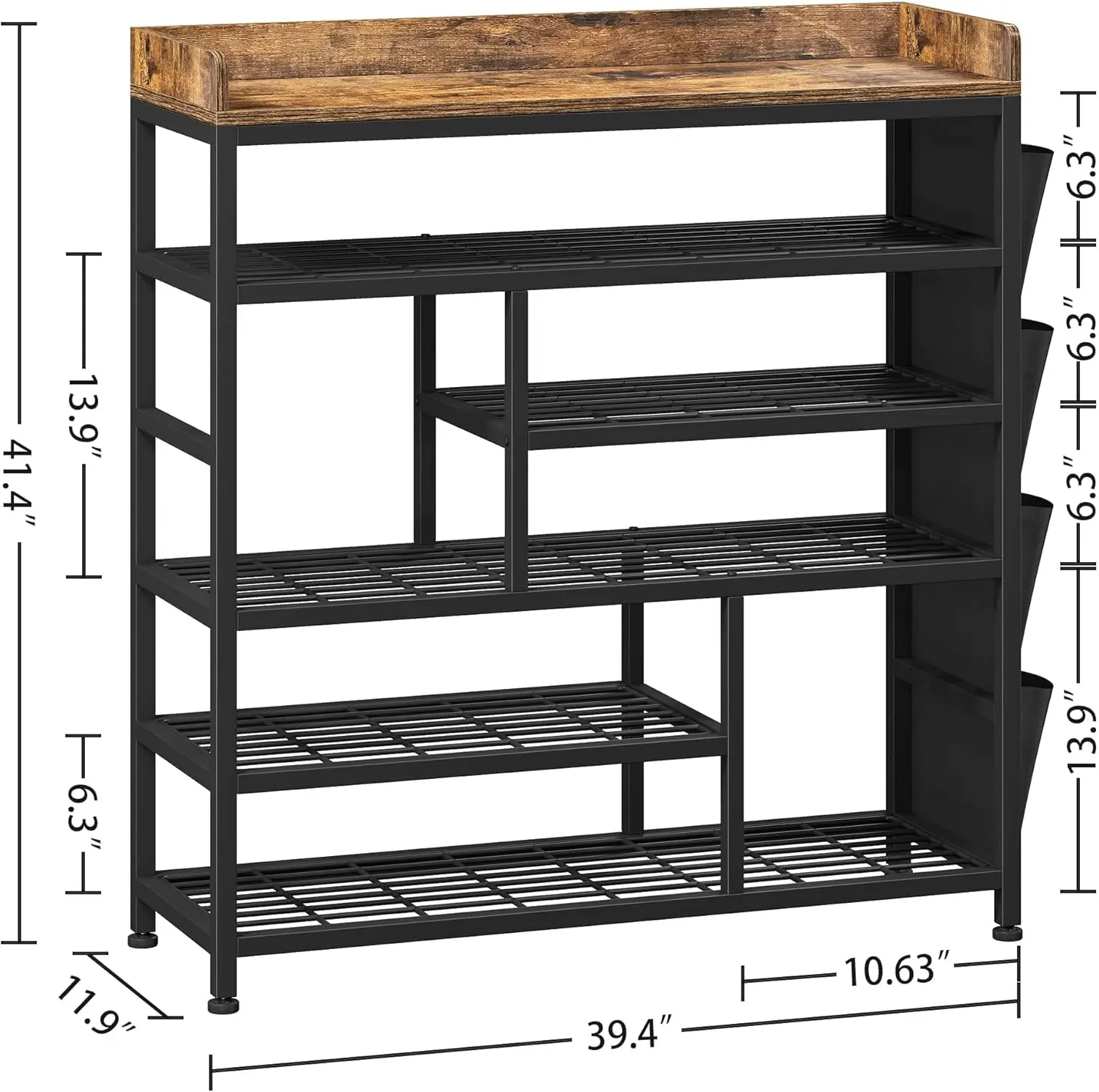 for 18-22 Pairs Free Standing Entryway Wood Shoes Rack Shoe Shelf Wooden Top & Side Pocket for Entry, Entrance, Hallway, Black