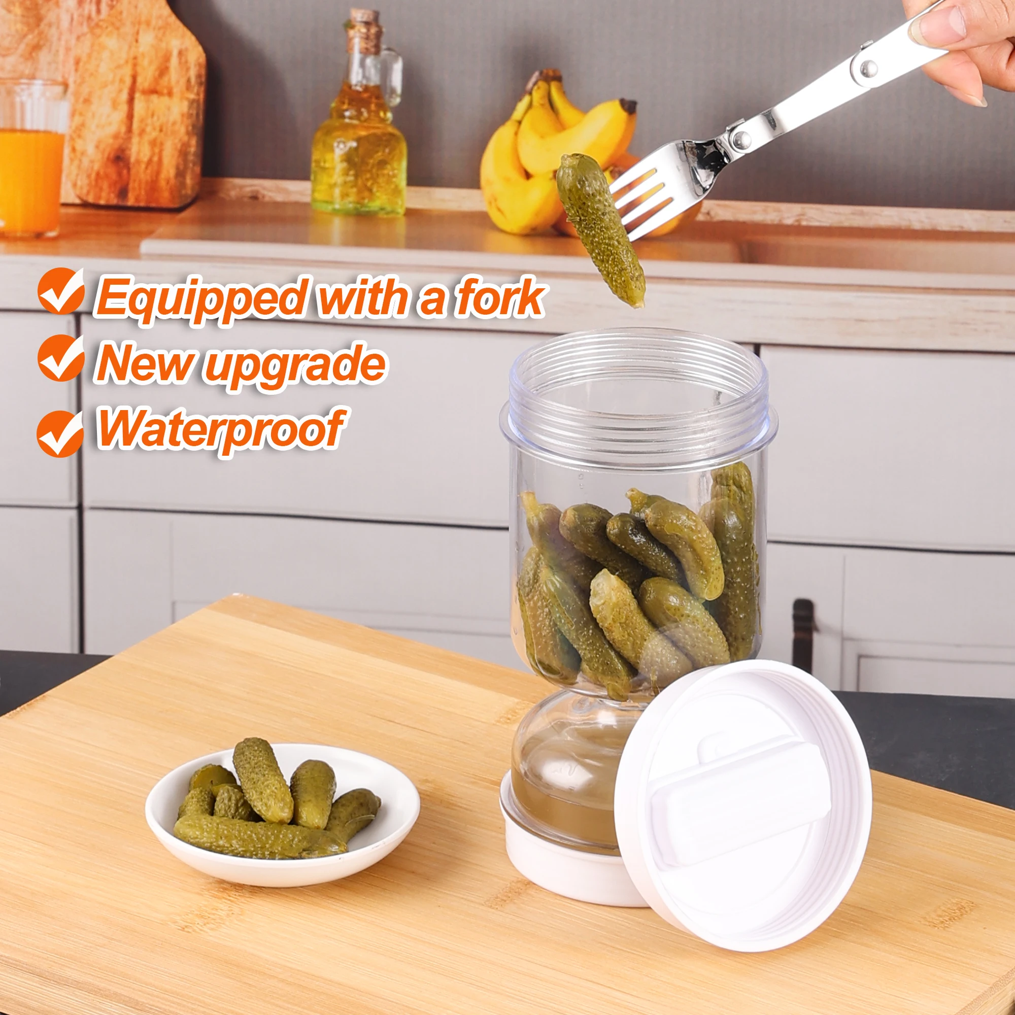 New Olive Container Hourglass Jar with Strainer Flip Pickle Container Olive and Pickle Strainer Jar, for Airtight Food Storage