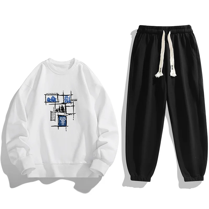 الأزواج 2 قطعة مجموعة الرجال حجم كبير مطبوعة هوديي Sweatpants الخريف الشتاء جديد Sle ملابس رياضية كاجوال طويلة Sve السراويل الطويلة