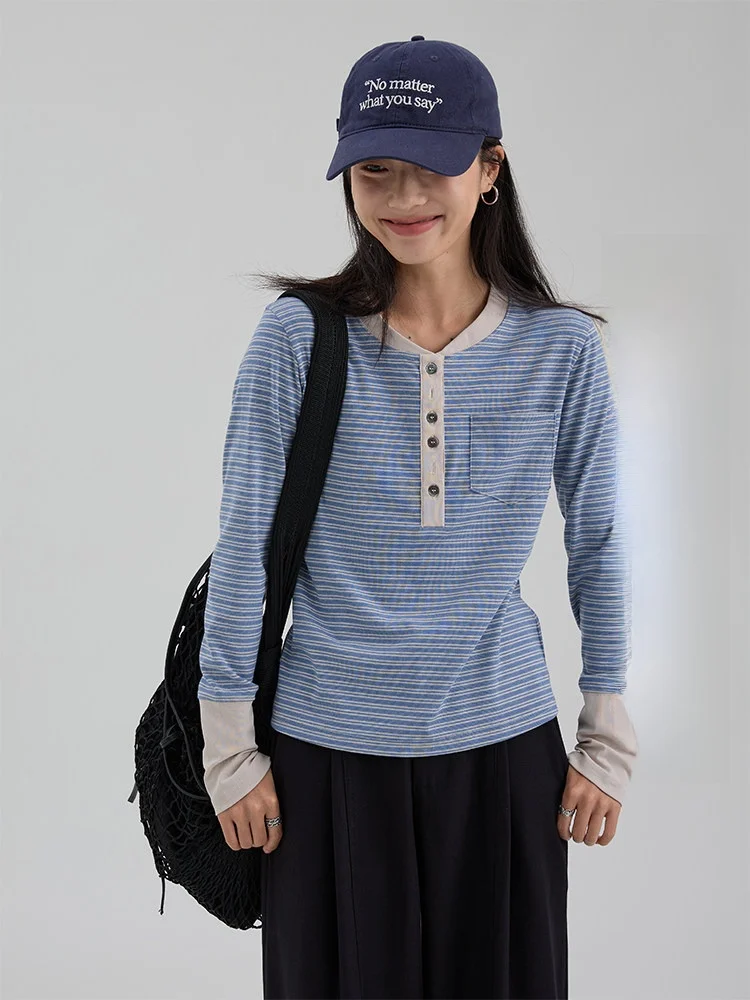 

Женская свободная футболка Dwind Casual с длинным рукавом, на пуговицах, дышащая, из смесового хлопка, осенний топ