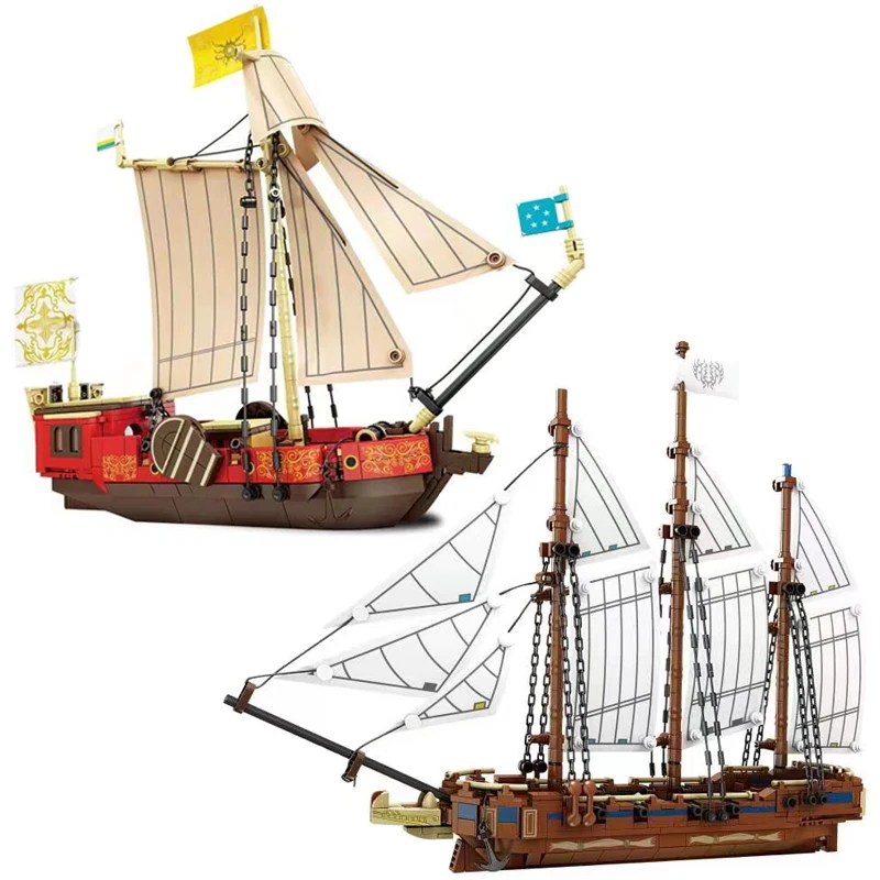 New Sailboat Boat Schooner Warship Vessel Building Blocks Sets DIY Pirate Ship Assemble Model Dolls Brick Children Toys Gifts