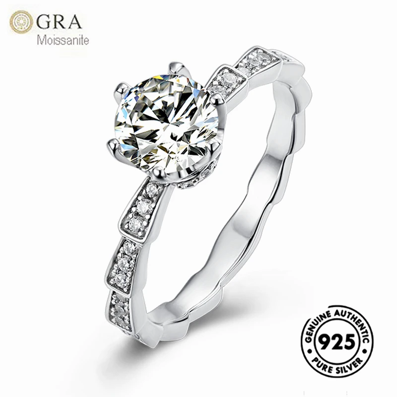 Ladies Rings With Stones 1ct Moissanite Diamond Real Solid 925 Sterling Silver Fine Jewelry Ready To Ship