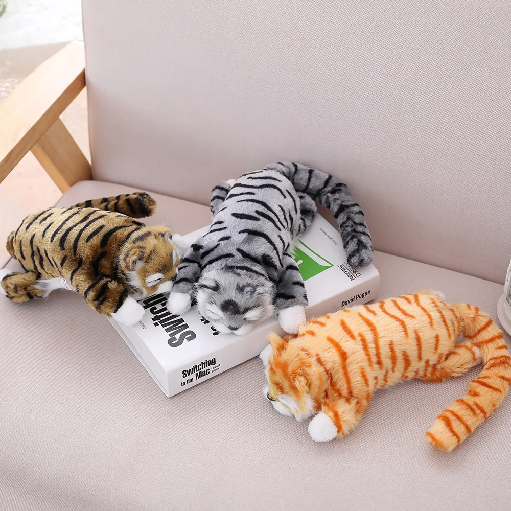 Voice Control Realistic Plush Simulation Electric Doll Sleeping Cat Moving Rolling Cat Funny Interactive Companion Pets Toys