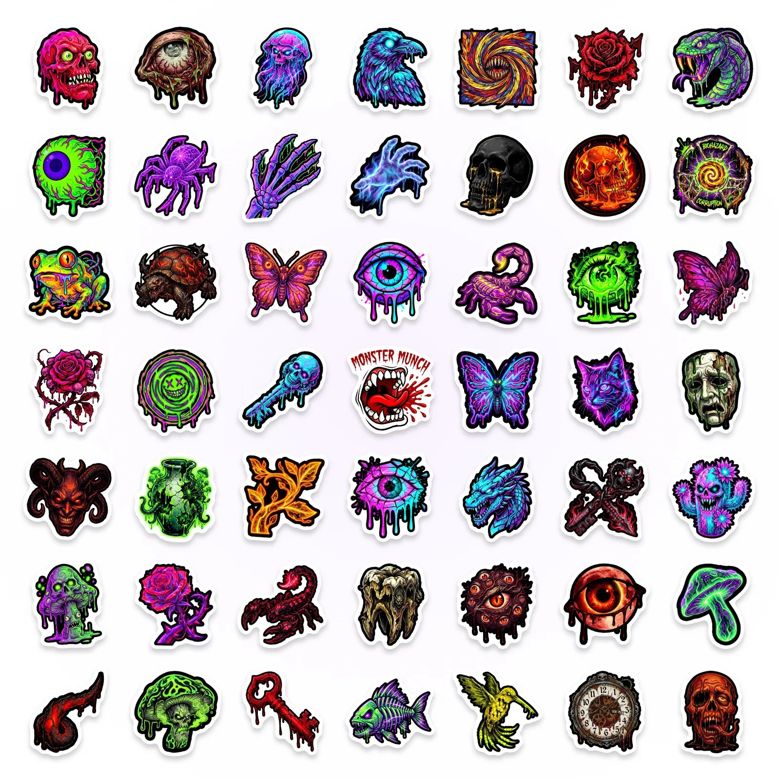 50/100 Pcs Dark Psychedelic Monster Skull Stickers Cool Creative for Phone Laptop Skate Helmet Car Bicycle Removable Decals