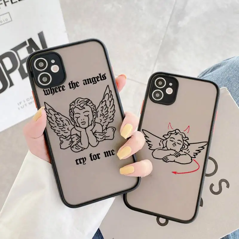 Crying angel demon line art Phone Case matte transparent For iphone 14 11 12 13 plus mini x xs xr pro max cover